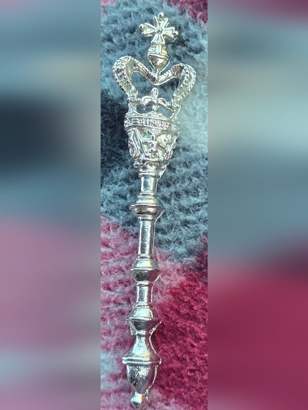 Silver Mace Crown Stick Pin Brooch